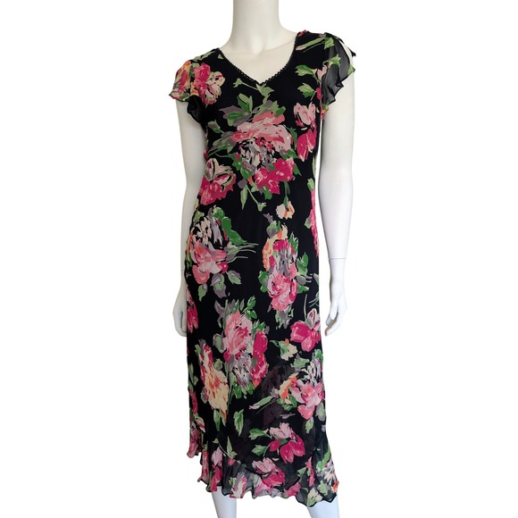 CDC Dresses & Skirts - Y2K Beaded Dress XS Asymmetric Whimsigoth Fairy Grunge Dark Floral Romantic Silk